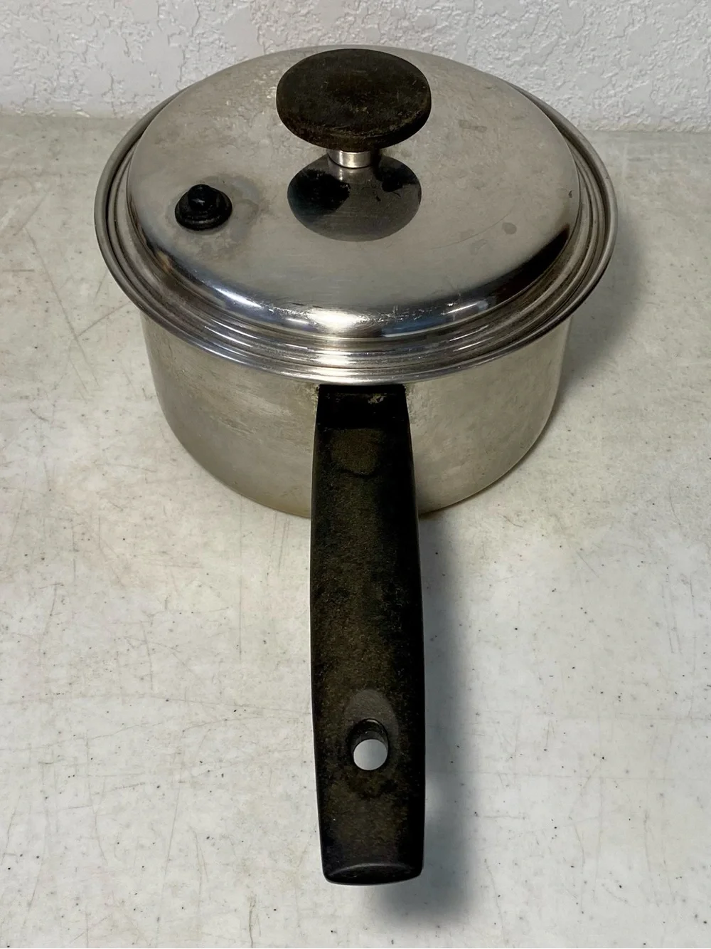Vintage EKCO Saucepan w/ Lid Copper Botton Stainless Steel 2 Quart Made In USA